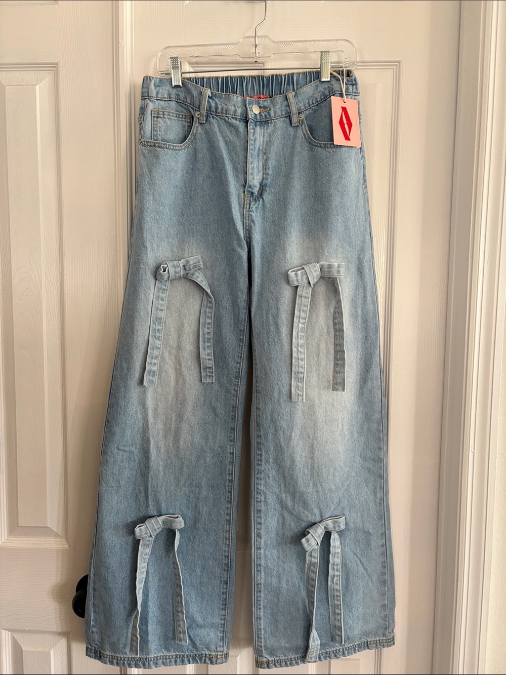 BAR by Alexa Rae ‘Pretty Little Things’ Bow wide Leg Light Blue Denim Jeans NWT